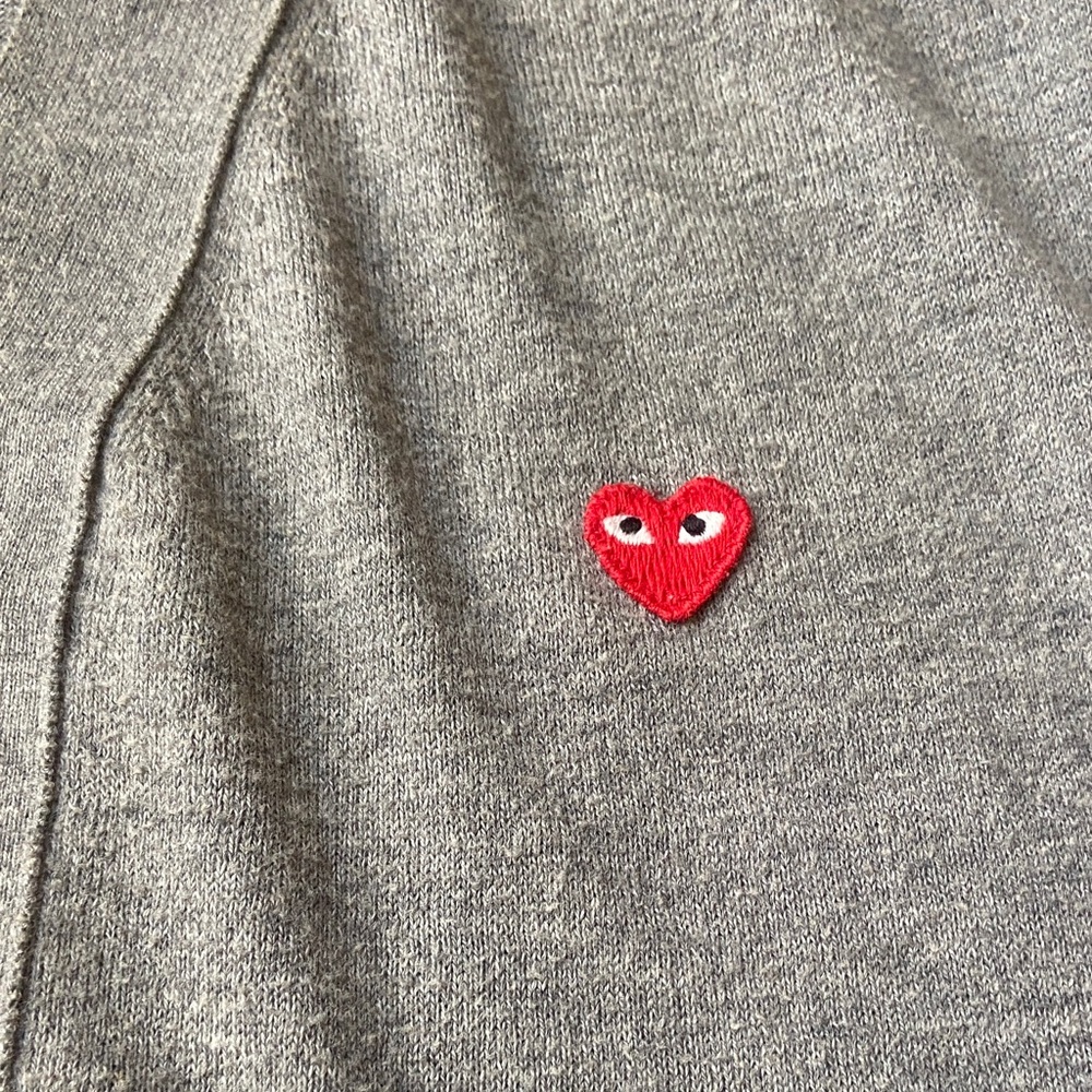 Comme des Garçons Grey Cardigan with Red Heart Patch